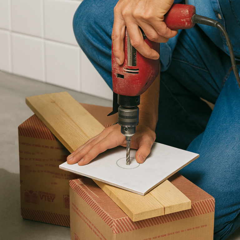 Opening maken voor een buis in tegel