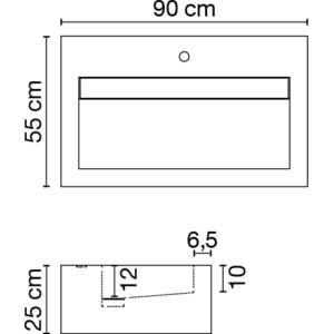 Wastafel (413) enkel + kraangat 90/55/25 nat/matt