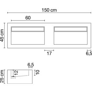 Wastafel (413) dubbel - kraangat 150/45/25 nat/matt