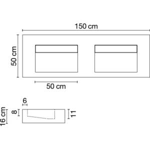 Wastafel (413) dubbel - kraangat 141,7/51/16 nat/matt