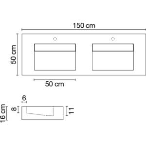 Wastafel (413) dubbel + kraangat 141,7/51/16 nat/matt