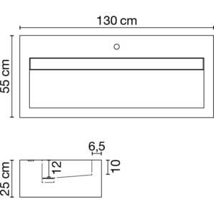 Wastafel (413) enkel + kraangat 130/55/25 glanz/honed