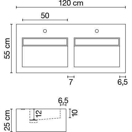 Wastafel (413) dubbel + kraangat 120/55/25 glanz/honed
