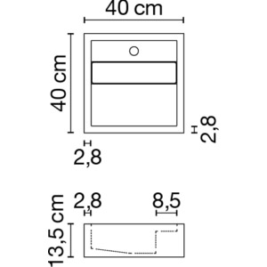 Wastafel (413) enkel + kraangat 40/40/13,5 glanz/honed