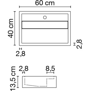 Wastafel (413) enkel + kraangat 60/40/13,5 glanz/honed