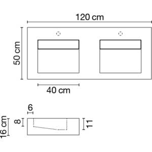 Wastafel (413) dubbel + kraangat 121,7/51/16 glanz/honed