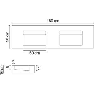 Wastafel (413) dubbel - kraangat 181,7/51/16 glanz/honed