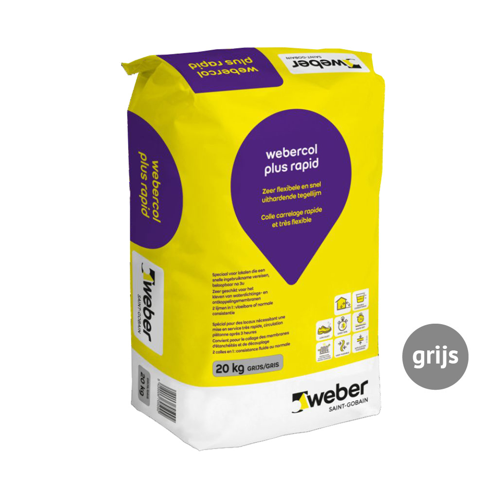 Kleefcement webercol plus rapid grijs 20 kg