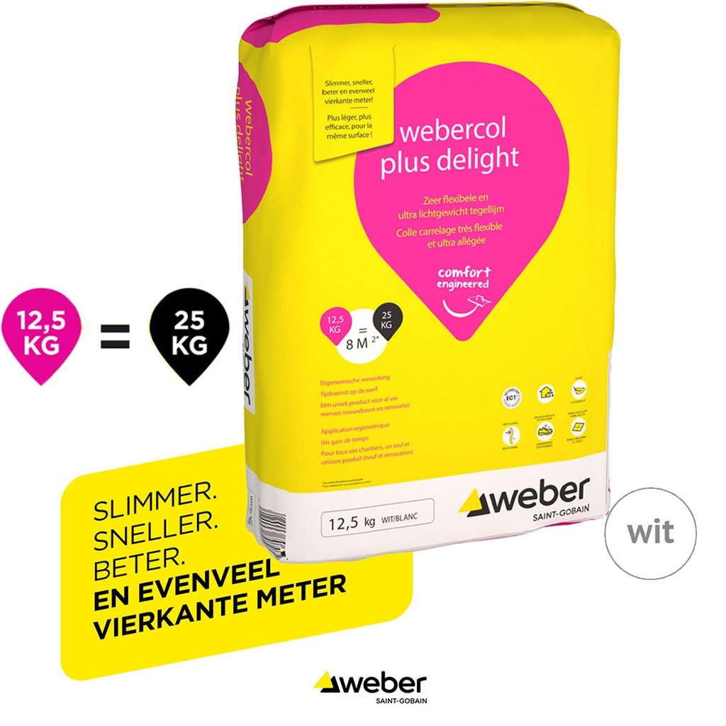 Kleefcement webercol plus delight wit 12,5 kg