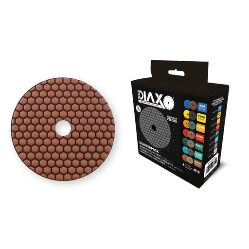 [997.008.0005] Diaxo 8 delige set diamant pads+steunschijf Ø 125mm